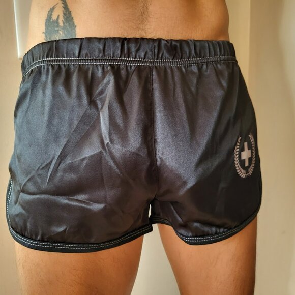 Andrew Christian Vintage Retro Jogging Shorts Large Black NEW - Picture 1 of 6
